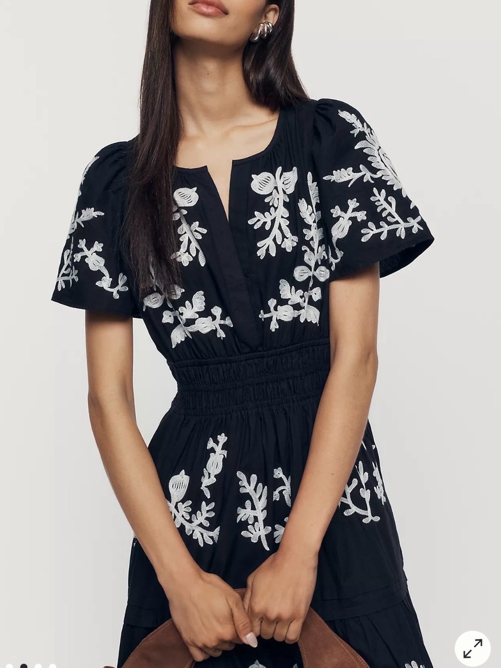 Anthropologie Blue Somerset Dress with White Floral Embroidery